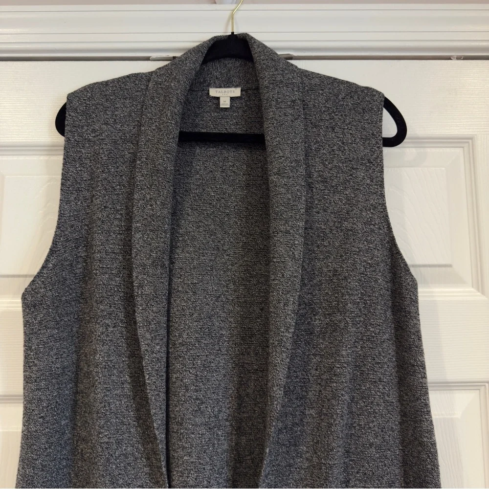 Talbots Shawl Collar Sleeveless Cardigan Women's Size M Open Front Pockets Gray - Picture 2 of 10
